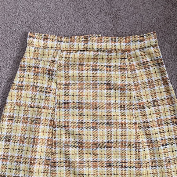 Vintage yellow warm toned plaid high waisted midi skirt, custom measurements - Picture 4 of 13